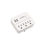Adaptador de Enchufe Triple con 2 Puertos USB y Proteccion de Sobretensiones - Blanco