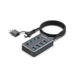 HUB USB A+C CON 4 PUERTOS USB 3.0 INTERRUPTOR ON/OFF 5GBPS CON CABLE DE 0.5MTS